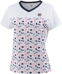 FILA（ZETT Ladies）(フィラ（ゼット　レディース）)/【テニス】クレリックネックTシャツ トラベルプリント スポーツウェア レディース/ホワイト