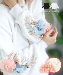 Sawa a la mode(サワアラモード)/花刺繍袖の暖か裏起毛トレーナー/ホワイト