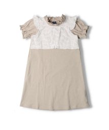 Crescent(クレセント)/【子供服】 crescent (クレセント) レース配色無地半袖ワンピース 80cm～130cm N40314/ベージュ