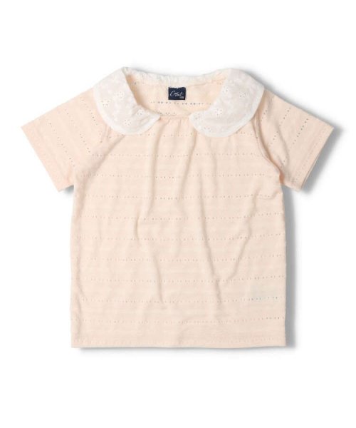 Crescent(クレセント)/【子供服】 crescent (クレセント) レース衿無地半袖Ｔシャツ 80cm～130cm N40828/ピンク