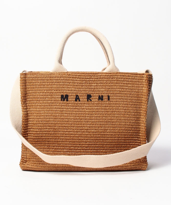 タグ付き新品【MARNI】ロゴ刺繍 トートバッグ ラフィア-