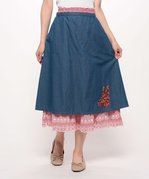 セール】バスケットうさぎ刺繍レイヤードスカート(505148839) | ピンク  