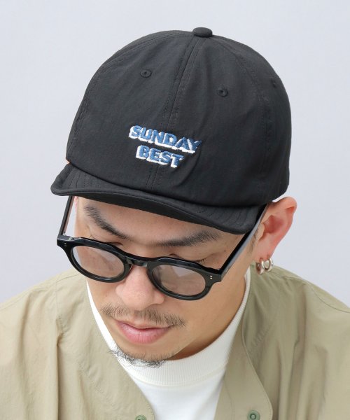 Besiquenti(ベーシックエンチ)/3D風刺繍デザイン ショートバイザー アンパイアキャップ ボールキャップ シンプル カジュアル 帽子 メンズ/ブラック