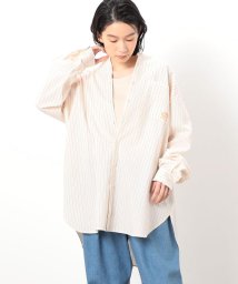 ONIGIRI(おにぎり)/オーバーサイズ　ストライプシャツ/ベージュ
