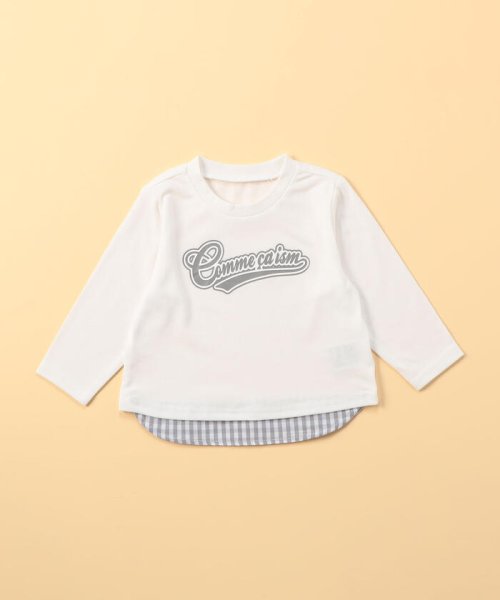 COMME CA ISM KIDS(コムサイズム（キッズ）)/ギンガムチェック使い　長袖Tシャツ(80・90cm)/ホワイト
