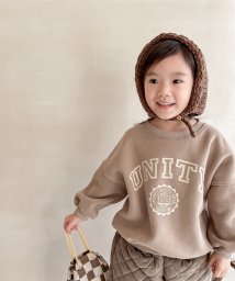 aimoha(aimoha（アイモハ）)/【aimoha－KIDS－】韓国子供服　アメカジフロントプリント裏フリースビッグスウェット/ブラウン