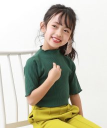 devirock(デビロック)/5分袖 リブTシャツ 子供服 キッズ 女の子 トップス 半袖Tシャツ Tシャツ /グリーン