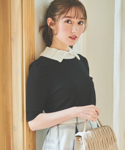 Noela／衿パール配色ニット／505161098