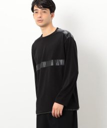 COMME CA ISM MENS(コムサイズム（メンズ）)/フェイクレザー コンビデザイン Ｔシャツ/ブラック