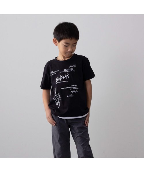 MAC HOUSE(kid's)(マックハウス（キッズ）)/T－GRAPHICS ティーグラフィックス メッセージロゴ半袖Tシャツ MAB23114/ブラック