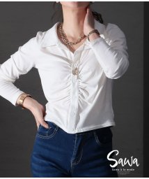 Sawa a la mode(サワアラモード)/艶めく胸元で魅せるギャザーフロントトップス/ホワイト
