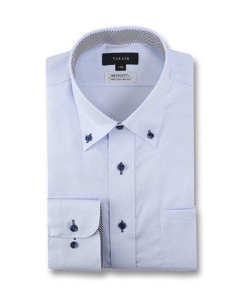 TAKA-Q(タカキュー)/綿100％ ノーアイロン スタンダードフィット ボタンダウン 長袖 シャツ メンズ ワイシャツ ビジネス yシャツ 速乾 ノーアイロン 形態安定/サックス