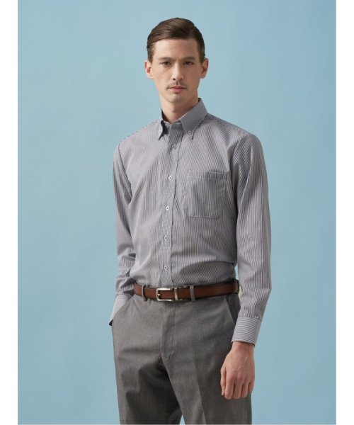 TAKA-Q(タカキュー)/綿100％ ノーアイロン スタンダードフィット ボタンダウン 長袖 シャツ メンズ ワイシャツ ビジネス yシャツ 速乾 ノーアイロン 形態安定/ネイビー