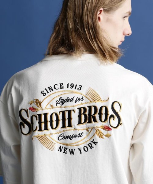 Schott(ショット)/S/S T－SHIRT "EMBROIDERED　SCHOTT　BROS."/刺繍Tシャツ "ショットブロス/オフホワイト3