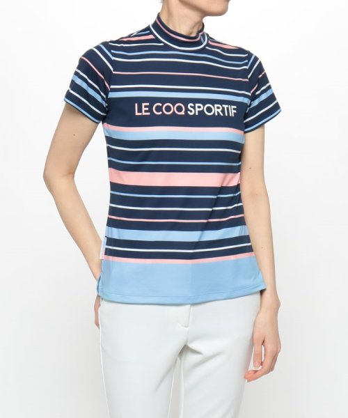 le coq sportif GOLF (ルコックスポルティフ（ゴルフ）)/マルチボーダーモックネックシャツ (吸汗速乾/ストレッチ/UV CUT(UPF50+))【アウトレット】/ネイビー