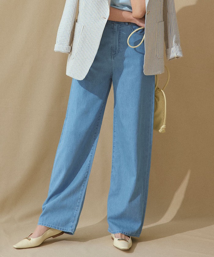23区 DENIM デニム ワイドパンツ 大きいサイズ インディゴ ○美品