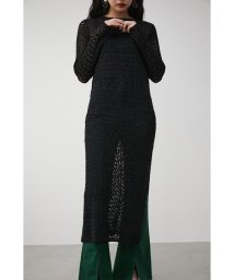 AZUL by moussy(アズールバイマウジー)/CROCHET SLIT LONG KNIT TOPS/BLK