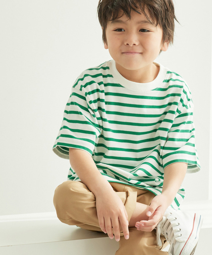 セール】【BOYS】リンクコーデ/ボーダーオーバーサイズTシャツ