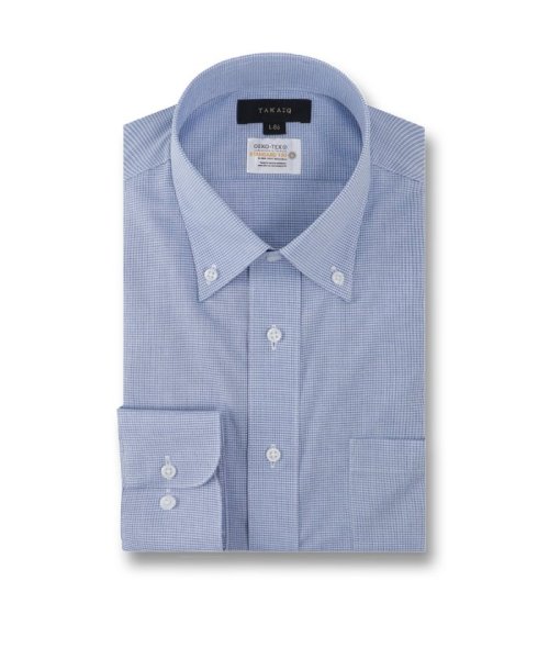 TAKA-Q(タカキュー)/形態安定 吸水速乾 スタンダードフィット ボタンダウン 長袖 シャツ メンズ ワイシャツ ビジネス yシャツ 速乾 ノーアイロン 形態安定/ブルー