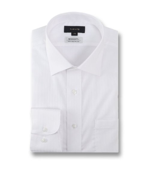 TAKA-Q(タカキュー)/綿100％ ノーアイロン スタンダードフィット ワイドカラー 長袖 シャツ メンズ ワイシャツ ビジネス yシャツ 速乾 ノーアイロン 形態安定/ホワイト