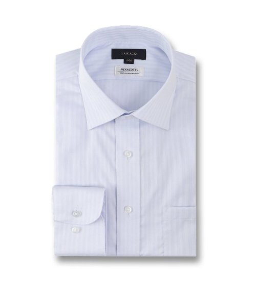 TAKA-Q(タカキュー)/綿100％ ノーアイロン スタンダードフィット ワイドカラー 長袖 シャツ メンズ ワイシャツ ビジネス yシャツ 速乾 ノーアイロン 形態安定/サックス