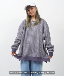 1111clothing(ワンフォークロージング)/ビッグワッフル メンズ ニット レディース トップス ロンT サーマル クルーネック 長袖 無地 大きいサイズ 韓国ファッション 春 春服 秋 秋服 秋冬/チャコールグレー系1