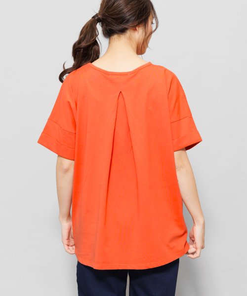 mili an deni(ミリアンデニ)/綿100%バックタックTシャツ レディース トップス 半袖 tシャツ カットソー/オレンジ
