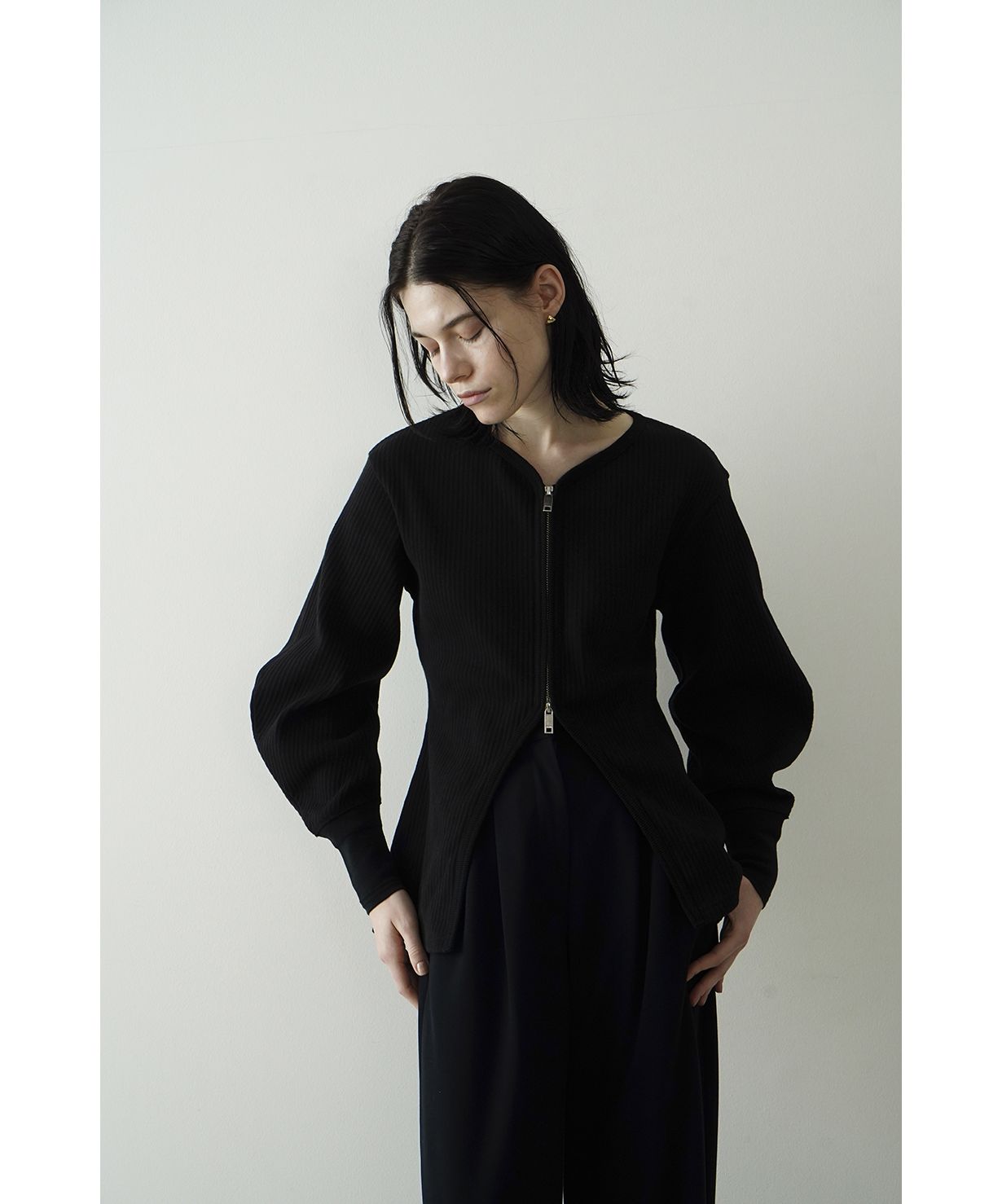 ARCH CUT HEAVY RIB TOPS クラネ clane ブラック-