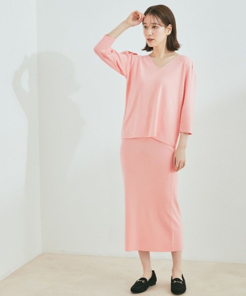 セール】【2点セット】Vネック総針タックスリーブニット＆タイト  