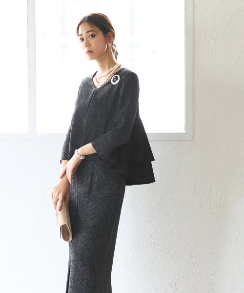 バックペプラムトップス＆ロングタイトスカートツイードセットアップ  