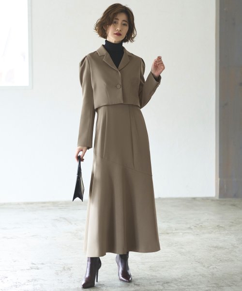 クロップドテーラードジャケット＆マーメイドワンピーススーツ「SU1189」 ジャケット ワンピース スタイルアップを叶えてくれます 軽やかに揺れるマーメイドラインのジャンパースカート 7号 9号 11号 13号 15号 95％　ポリウレタン