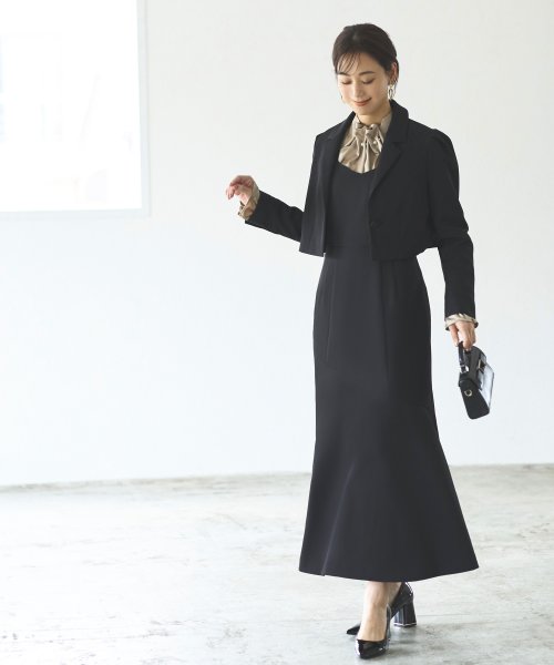 クロップドテーラードジャケット＆マーメイドワンピーススーツ「SU1189」 ジャケット ワンピース スタイルアップを叶えてくれます 軽やかに揺れるマーメイドラインのジャンパースカート 7号 9号 11号 13号 15号 95％　ポリウレタン