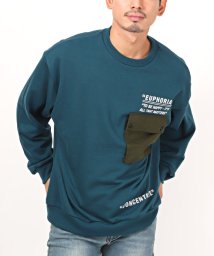 LUXSTYLE(ラグスタイル)/胸ポケット付きトレーナー/トレーナー メンズ スウェット ポンチ 袖ロゴ プリント ビッグシルエット/ブルー