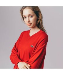 LACOSTE(ラコステ)/ウォッシャブルウールVネックニットセーター/レッド