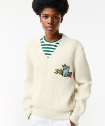 LACOSTE(ラコステ)/シーズナルワッペンVネックニットセーター/ホワイト