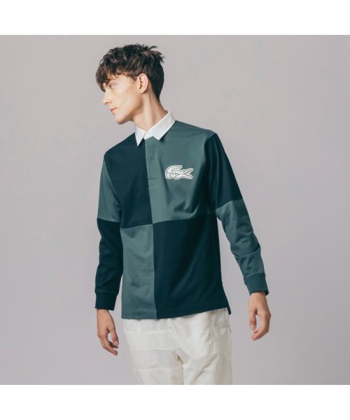 LACOSTE Mens(ラコステ　メンズ)/カラーブロックラガーシャツ/ダークグリーン