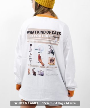 1111clothing/ロンT メンズ 長袖tシャツ レディース リンガー 長袖 tシャツ 猫 ネコ キャット バックプリント オーバーサイズ トップス カットソー 大きいサイズ 韓国/505174084