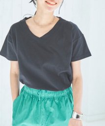 coen(coen)/USAコットンVネックTシャツ/BLACK