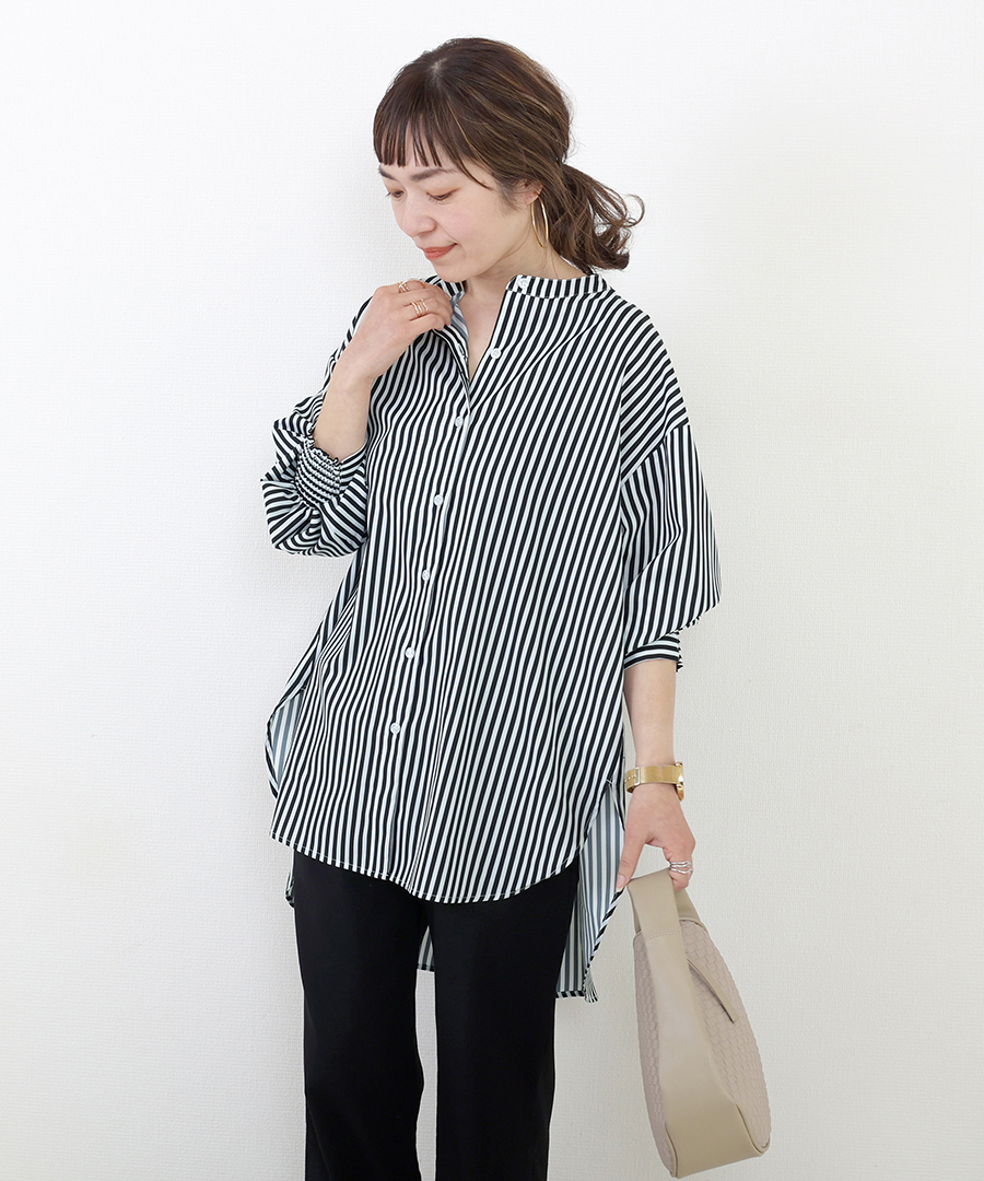 エステルローン袖シャーリングチュニックシャツ(505175546) | Aletta