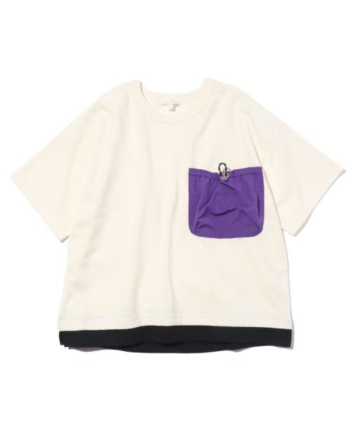 SHOO・LA・RUE(Kids) (シューラルーキッズ)/【110－140cm】裾レイヤード異素材ポケットTシャツ/アイボリー（004）