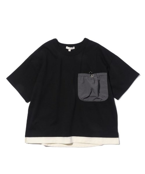SHOO・LA・RUE(Kids) (シューラルーキッズ)/【110－140cm】裾レイヤード異素材ポケットTシャツ/ブラック（019）