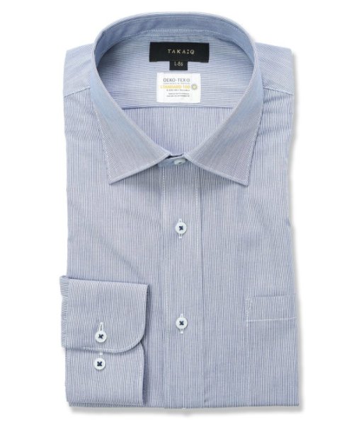 TAKA-Q(タカキュー)/形態安定 吸水速乾 スタンダードフィット ワイドカラー 長袖 シャツ メンズ ワイシャツ ビジネス yシャツ 速乾 ノーアイロン 形態安定/ブルー
