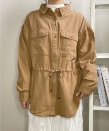 shopnikoniko/オーバーサイズ ウエストドロストシャツ 【即納】 トップス シャツ ブラウス カラーシャツ 長袖 ドロストシャツ ドローストリング ビックシルエット ダブルポケ/505180981