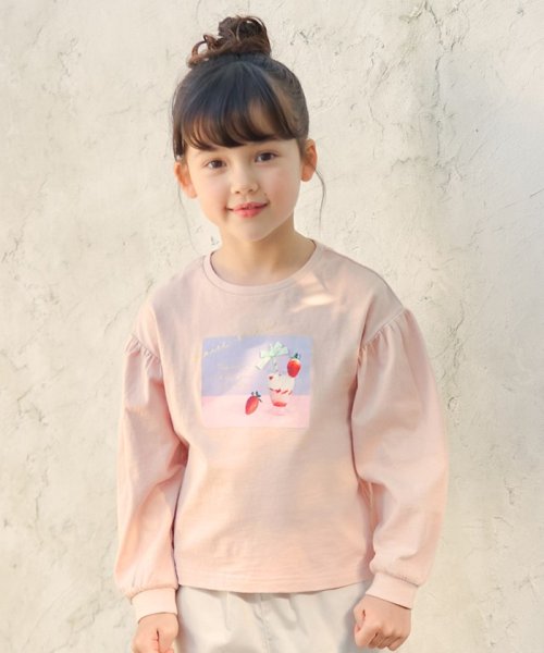 anyFAM（KIDS）(エニファム（キッズ）)/フォトプリント 長袖 Ｔシャツ/ピンク×ジュース