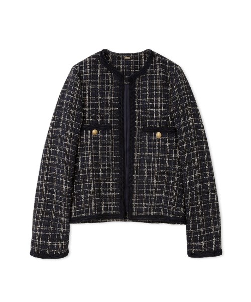 セール】パッチポケット金ボタンショートツイードジャケット(505182316