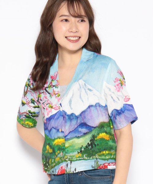 Desigual(デシグアル)/富士山 クロップシャツ/ブルー系