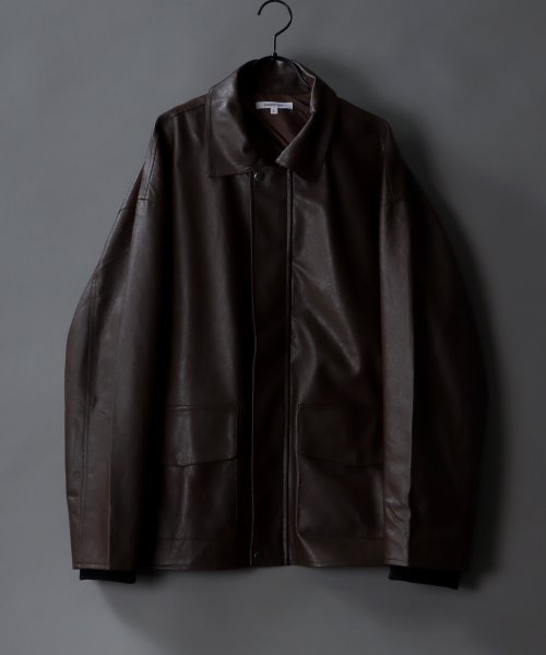 SITRY(SITRY)/【SITRY】synthetic leather Big jacket/フェイクレザー ビッグジャケット メンズ レディース ブルゾン アウター ジャケット/ダークブラウン