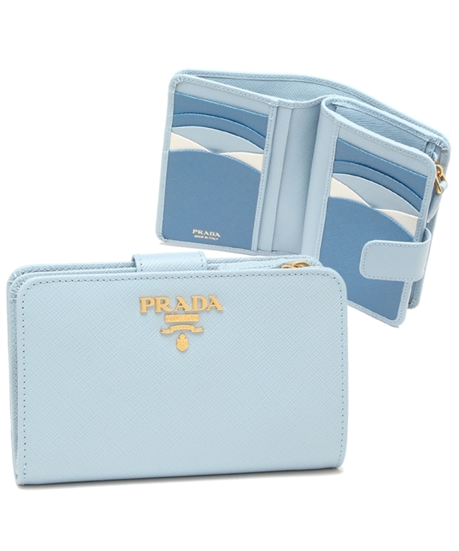 プラダ 二つ折り財布 サフィアーノ マルチカラー ブルー レディース PRADA 1ML225 ZLP F02T0