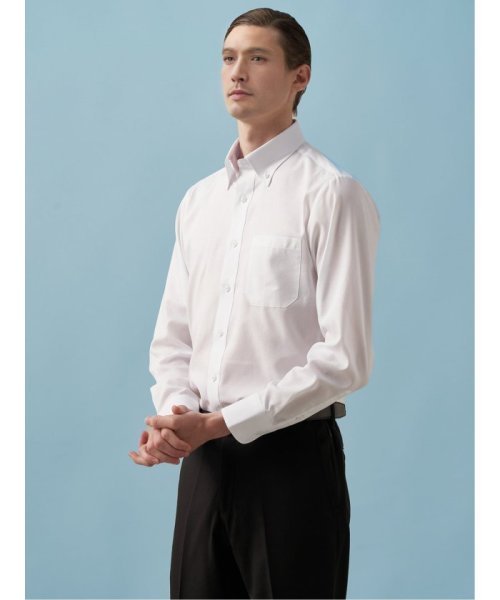 TAKA-Q(タカキュー)/形態安定 吸水速乾 スタンダードフィット ボタンダウン 長袖 シャツ メンズ ワイシャツ ビジネス yシャツ 速乾 ノーアイロン 形態安定/ホワイト