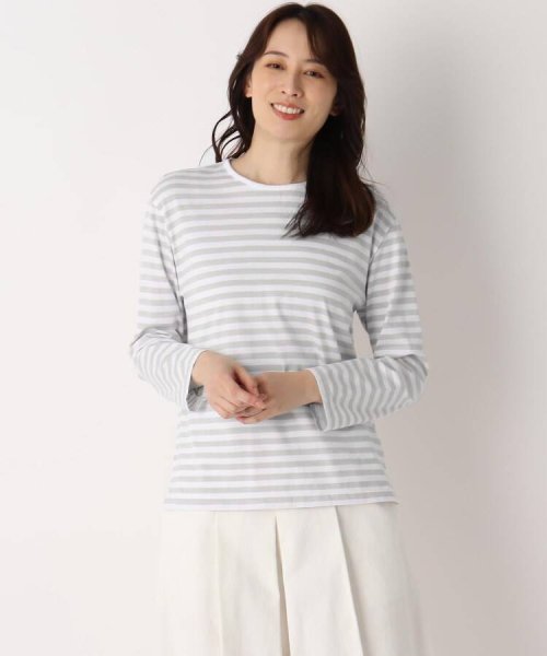  LAURA ASHLEY(ローラアシュレイ)/さき染め　ボーダー長袖Tシャツ/ライトベージュ（351）